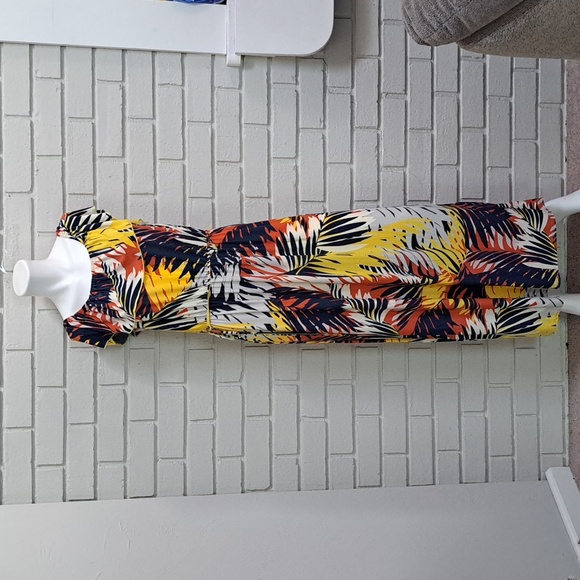 Mlle Gabrielle Multicolor Tropical Ruffle Off The Shoulder Maxi Dress. Size Lg - Picture 1 of 12